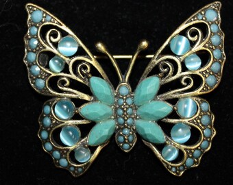 Vintage LIZ CLAIBORNE Blue Butterfly Brooch, Lapel Pin ! Marked LI !