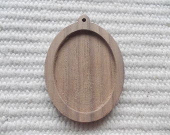 1 p unfinished wooden oval pendant base with 30x 40 mm frame with loop,wooden oval bezel, oval woode setting, oval mini picture frame