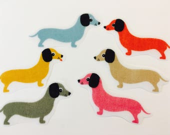 Sausage Dog Iron on Applique Patches Applique Fabric Motifs Iron on or Sew on patches/embellishments/transfers Puppy Dog Motif