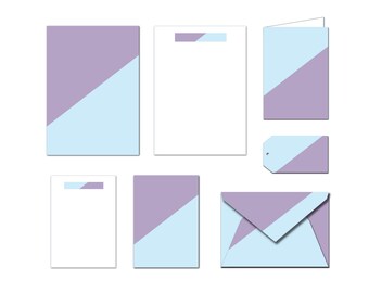Printable Stationery Set - Blue & Purple - Notes / Card / Gift Tag / Envelope