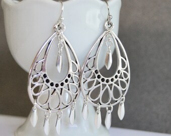 Silver Chandelier Earrings, Gypsy Dangle Earrings, Boho Earrings, Silver Drop Earrings, Fluttery Silver Earrings, Hand Made Jewelry