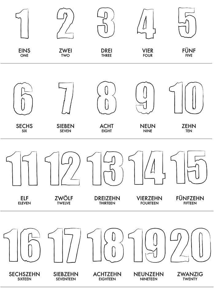 German 1 20 Numbers Learning Poster Wall Art Fun Baby