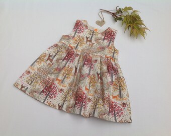 Girls Woodland dress, Fall dress, Deer, Fox, Girls Dress, Toddler clothing, Baby girl, Gift for Christmas,