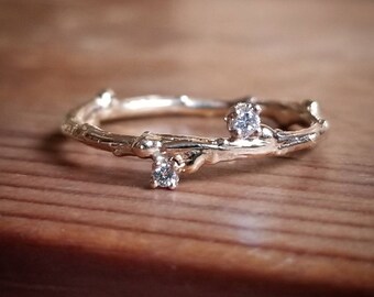 Womens Diamond Wedding Band Diamond Band Wedding Bands Women 14K Gold Band Gold Stacking Ring Stackable Rings Diamond Band Gold Twig Ring