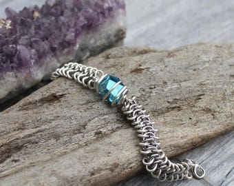 Aura Quartz Bracelet - Aqua Aura Quartz Jewelry - Handmade Wire Wrapped Stone Bracelet - Raw Stone Jewelry - Gypsy Bracelet Boho Jewelry
