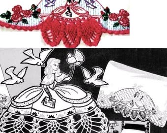 Southern Belle ? Crinoline Lady pillowcase crochet & embroidered Su131