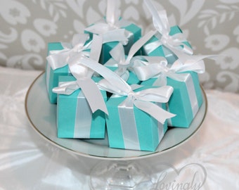 Small Favor Boxes - in Light Teal and White - Box Favors for Any Event - 1 Dozen Per Set - Designer Inspired - Aqua Turquoise Robin Egg Blue