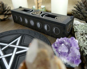 Incense holder // incense burner // triple moon // triquetra // pentacle // moon phases // handmade // hand painted // wiccan incense stick