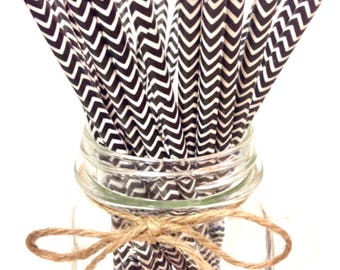 25 Black Chevron paper straws // baby bridal shower decorations // candy dessert buffet table // wedding // First birthday/new year party