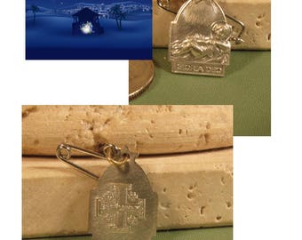 2 sided GLORY TO GOD Antique pin, SIlver tone Antique Gloria Deo Pin with Angel and cross on the back, 2 sided pin with angel and cross.