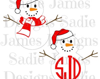 Snowman monogram frame SVG, EPS and Silhouette Studio cutting file, Instant Download