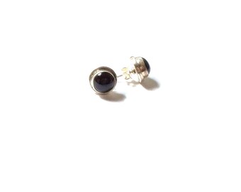 Garnet Post , 12MM Genuine Garnet Earrings , Sterling Silver Earrings , Garnet Post Earrings , Gift For Her