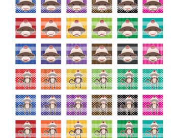 Sock Monkey Tan Red Colors 1 inch Squares Digital Collage Sheet
