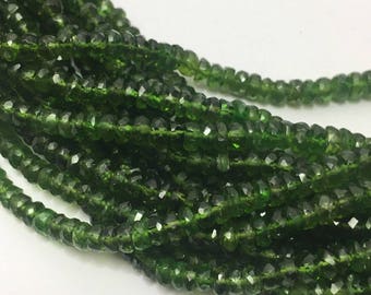 Natural Chromdioxide Faceted Rondelle Beads, 3mm to 5mm, 16 inches, Green Beads, Gemstone Beads, Semiprecious Stone Beads
