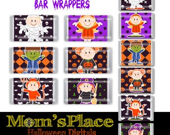 Halloween Hershey Mini's and Nugget Candy Bar Wrappers "Kids Costumes set1, Tags, printable party favor, digital file