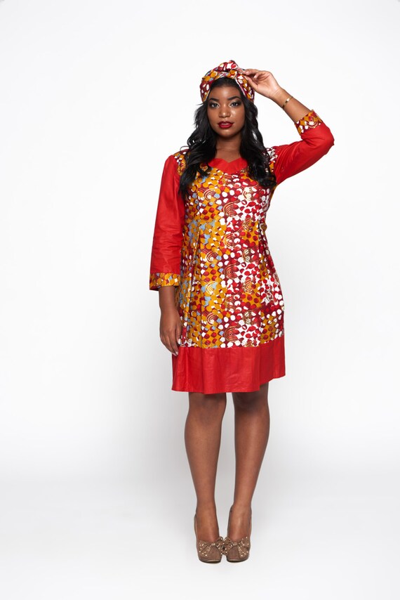 motif france visa 3 Woodin Dress multicolore avec Rouge africain Ankara Print