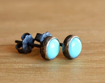 Arizona Turquoise Stud Earrings, December Birthstone Studs, Sky Blue Turquoise earrings Sterling Silver Gold Filled sleeping beauty 6mm 8mm
