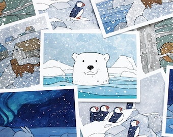 Mixed Christmas Card Set No. 2 - 10 Illustrated animal cards