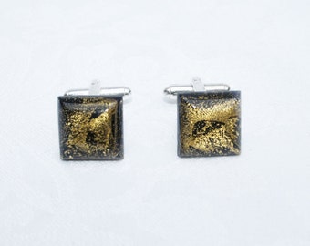 Gold and Black Dichroic Glass Cuff links