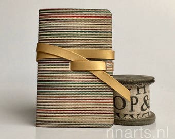 Leather travel journal / leather sketch book/ leather notebook in multicolour striped leather and gold leather strap. Personalized notebook
