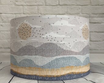 Lampshade birds sunset handmade fabric ceiling/table, 45, 40, 30, 20cm bird flocks, tranquil, peaceful, landscape scene, bird wildlife lover