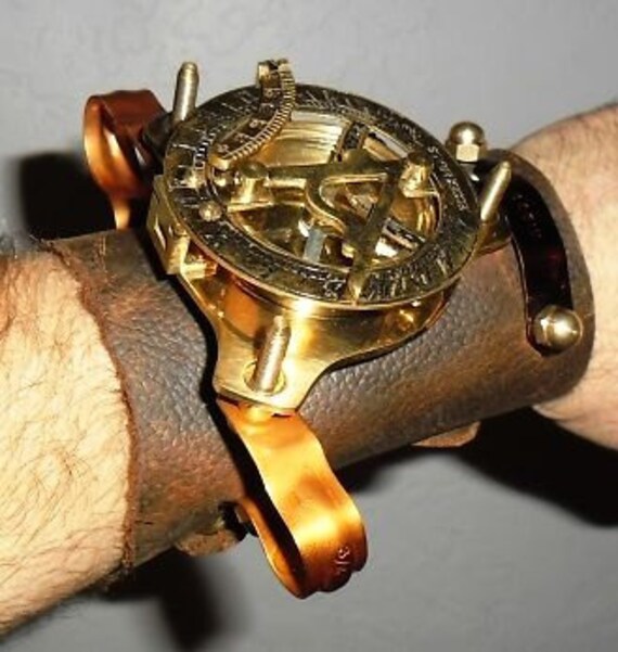 CUSTOM steampunk armlet bracelet sundial & compass FREE