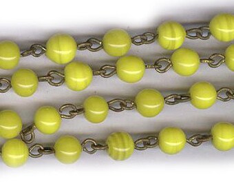 vintage rosary beads glass chain pastel CANARY YELLOW glass 6mm, japan glass antique rosary chain