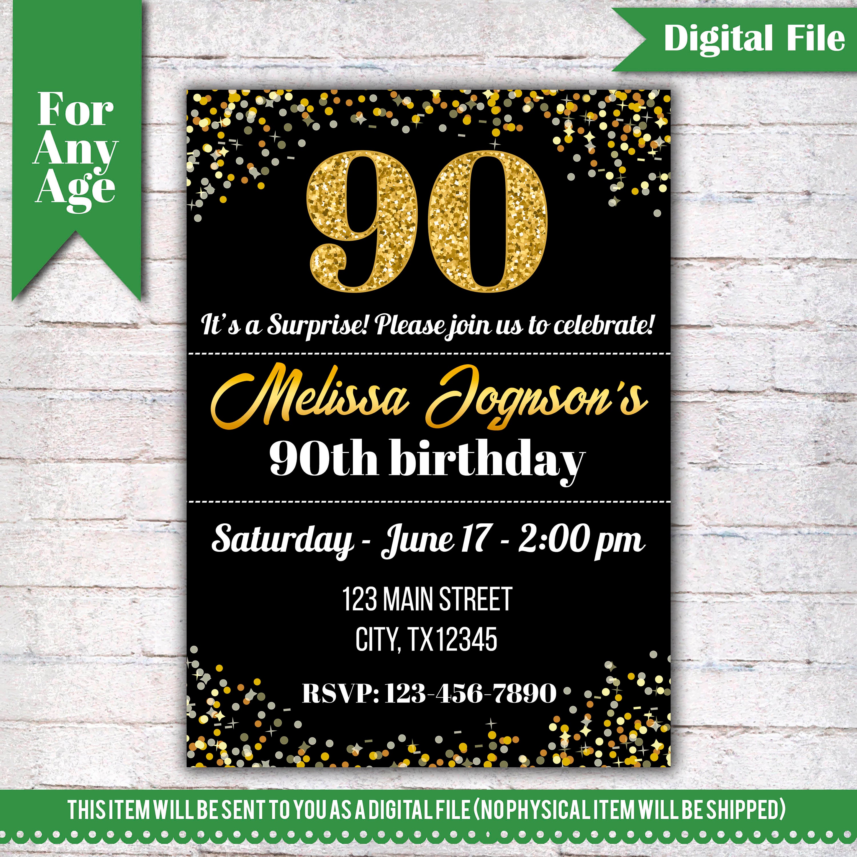 90th Birthday Invitation Birthday Party Invite Printable