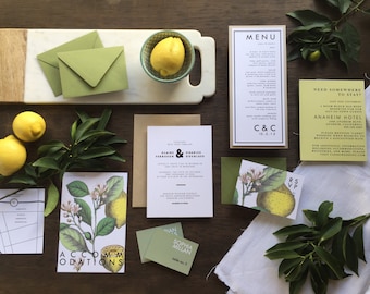 Lemon Invitation, Citrus Invitation, Botanical Invitation, Lemon Botanical Invitation, Lemon Save the Date, Citrus Save the Date - DEPOSIT