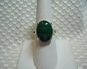 Cabochon Oval Malachite Ring in Sterling Silver #1723