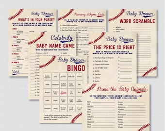 Baseball Baby Shower Games Package - Seven Printable Games: Bingo, Price is Right, Purse Game, Nursery Rhyme - Vintage Baseball Games 0027