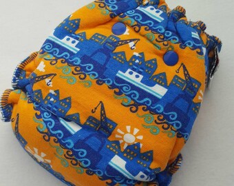 CLOTH DIAPER One Size (11-35#) Bamboo/Bamboo Velour Fitted,Boat Diaper,Ocean,Fishing Boat,Baby,Gift,Shower,Boy Diaper,One Size Fitted,Nappy