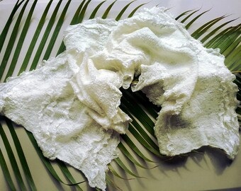 Off White Nuno Felted Shawl with Ruffles - Art to Wear