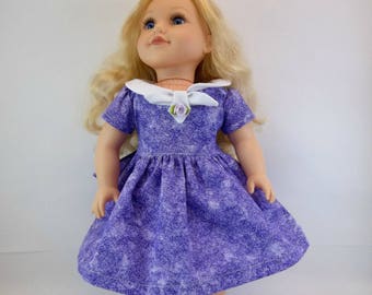 18 inch Doll Dress Fits American Girl Doll Purple Dress White Collar