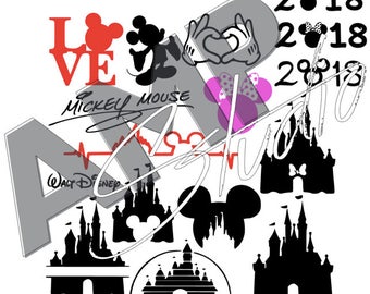 Walt Disney bundle, cinderella castle SVG, Mickey mouse love DXF, Disney Clipart, SVG File for Silhouette Cameo / Cricut 2018 magic kingdom