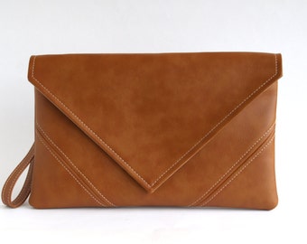 Gift For Her Brown Clutch Bag Casual Clutch Purse Vegan Leather Clutch Bridesmaid Clutch Vegan Bag Brown Handbag Evening Bag Vegan Purse