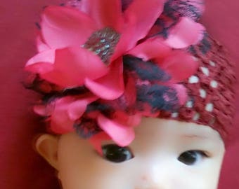 Baby headband with red/burgundy flower, newnorn headbands, infant headbands