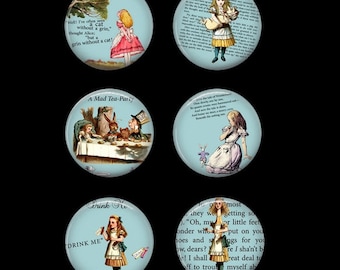 Alice in Wonderland Button Pins or Alice in Wonderland Magnets Wonderland Gift Wonderland Refrigerator Magnets