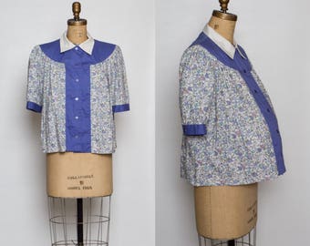 vintage 1960s maternity blouse | 60s floral print women's top