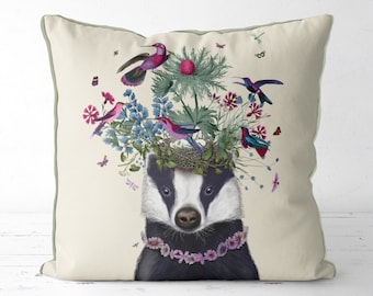 Tejón tejón tejón grabado Don tejón almohada tejón ilustración bosque animales almohada decoración bosque resorte del amortiguador decoración tiro cojín