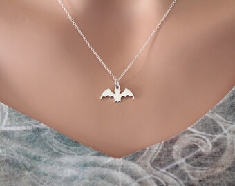 Sterling Silver Bat Necklace, Cute Bat Charm Necklace, Hanging Bat Necklace, Bat Necklace, Upside Down Bat Necklace, Halloween Bat Necklace