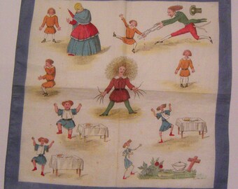Antique STRUWWELPETER Handkerchief Child German Nursery