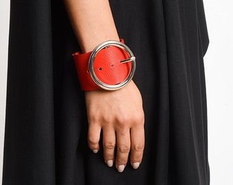 NEW Red Wide Bracelet/Genuine Leather Hand Accessory/Extravagant Red Wristband/Handmade Red Wrap Bracelet/Large Genuine Leather Accessory