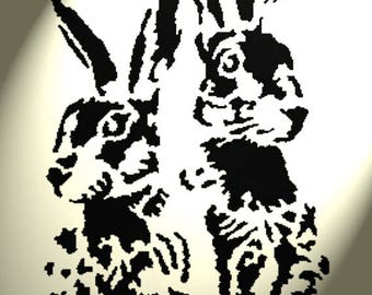 Shabby Chic Stencil Artistic 2 Hare faces Rabbit Rustic A4 297x210mm wall