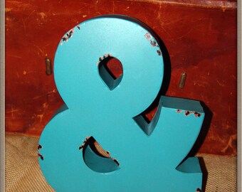 Teal Ampersand & Metal Letter,vintage,rustic,wedding,photo booth,engagement,home decor,photo collage wall,office,dorm,channel letter