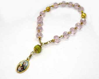 Saint Anne Chaplet - St Ann medal - Patron Saint of mothers - Catholic chaplet - crystals rosary - religious jewelry - catholic gift