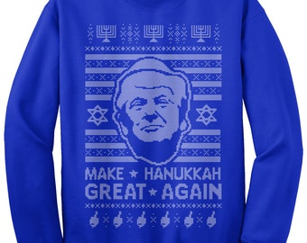 Donald Trump Make Hanukkah Great Again Ugly Holiday Sweater Unisex Adult Crew Neck Sweatshirt