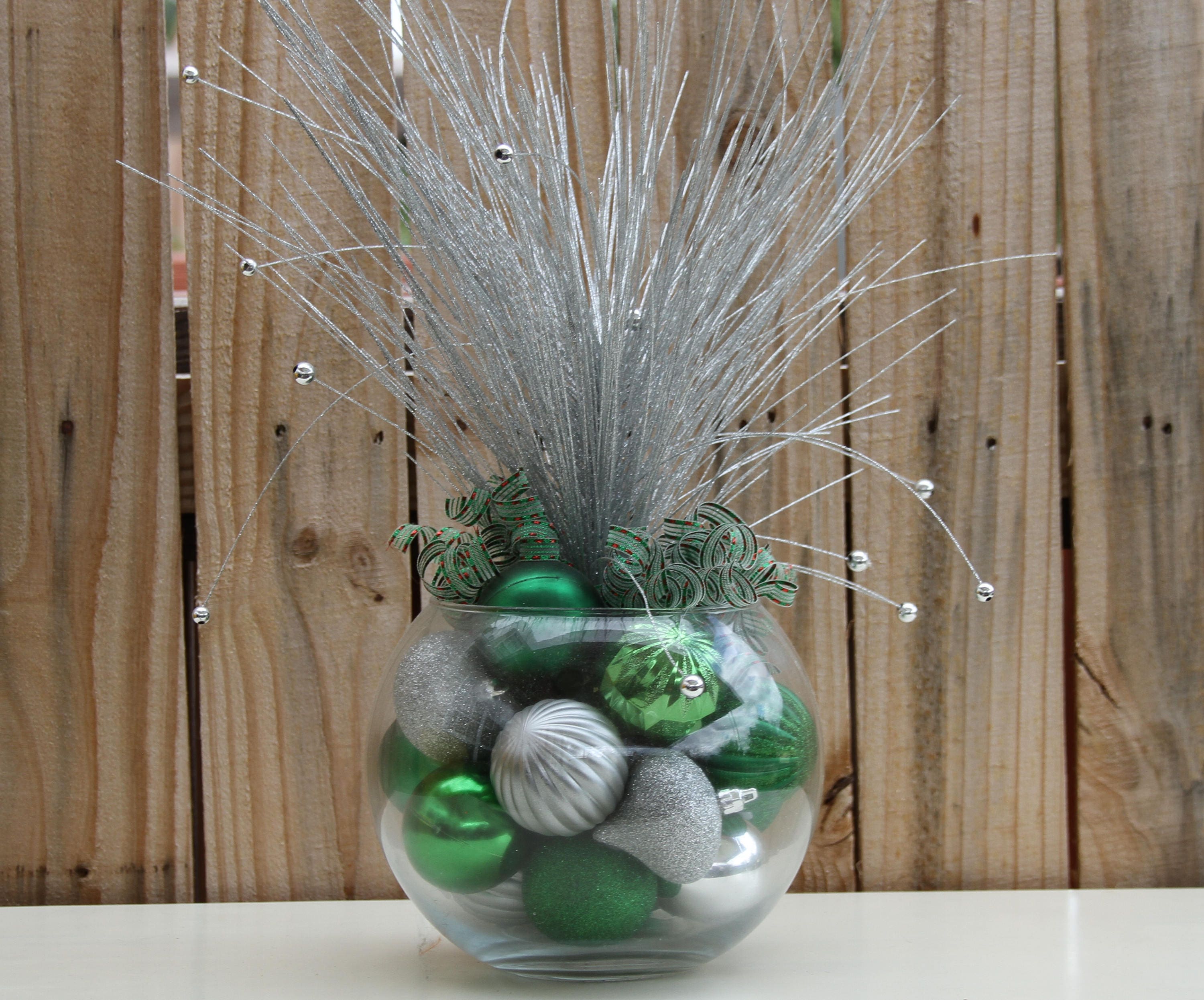 Christmas Centerpiece Green and Silver Holiday Decor