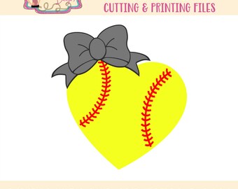 Softball SVG - Softball Clip Art - Softball Heart SVG - Noun SVG - Icon svg - Softball Bow - Files for Silhouette Studio/Cricut Design