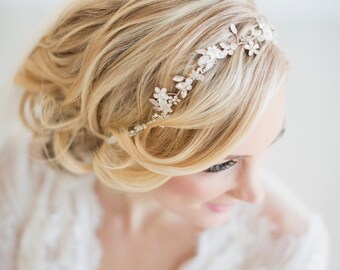 Wedding Hair Vine, Gold Bridal Headpiece, Bridal Headband, Bridal Hair Vine, Pearl Bridal Headband, Boho Bridal Vine
